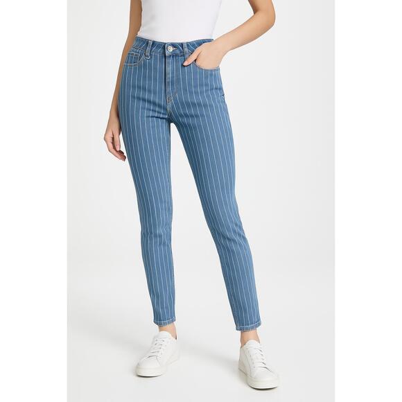 American Eagle Blue Straight Jeans Slim Fit Vertical Stripes 0 - Picture 1 of 7